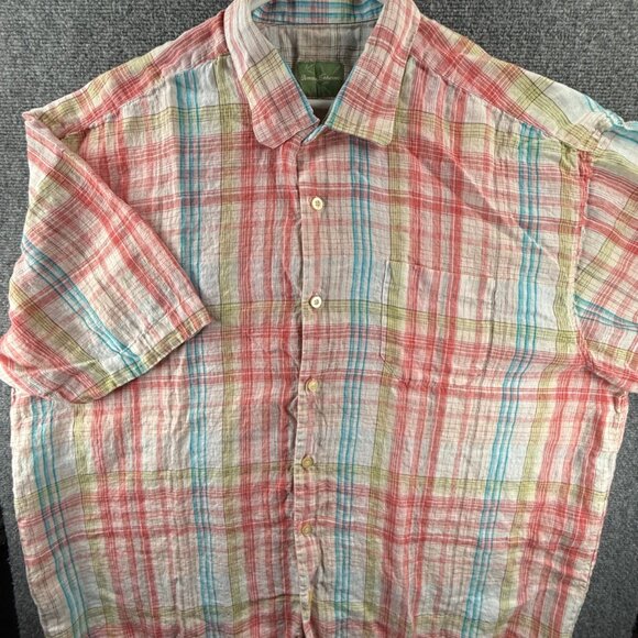 Tommy Bahama Blue Red Plaid Short Sleeve Linen 2XL Pocket Mens Button Up Beach - Picture 2 of 11